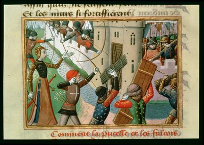 El sitio de París por Juana de Arco (c.1412-31) en 1429, de las Vigilias de Carlos VII, c.1484 de Martial de Paris